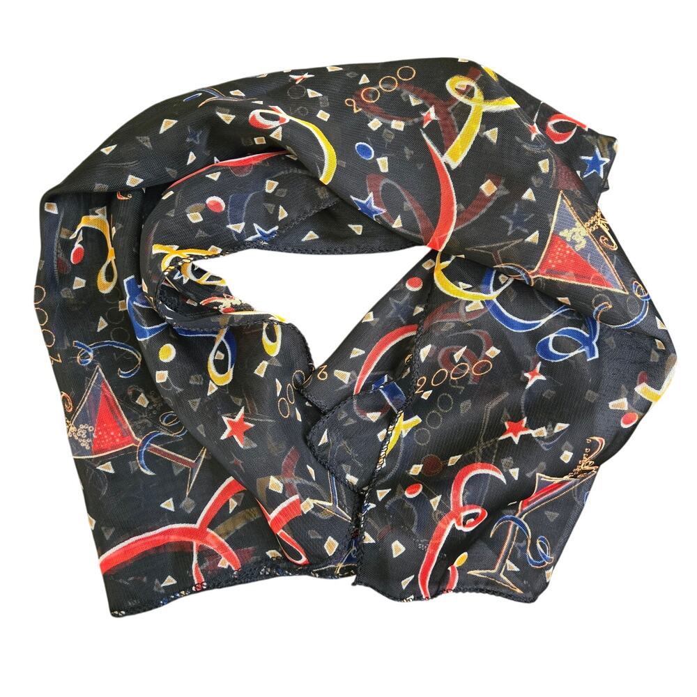 Y2K Celebration Party Martini Cocktail Confetti Stars Sheer Scarf Vintage 2000